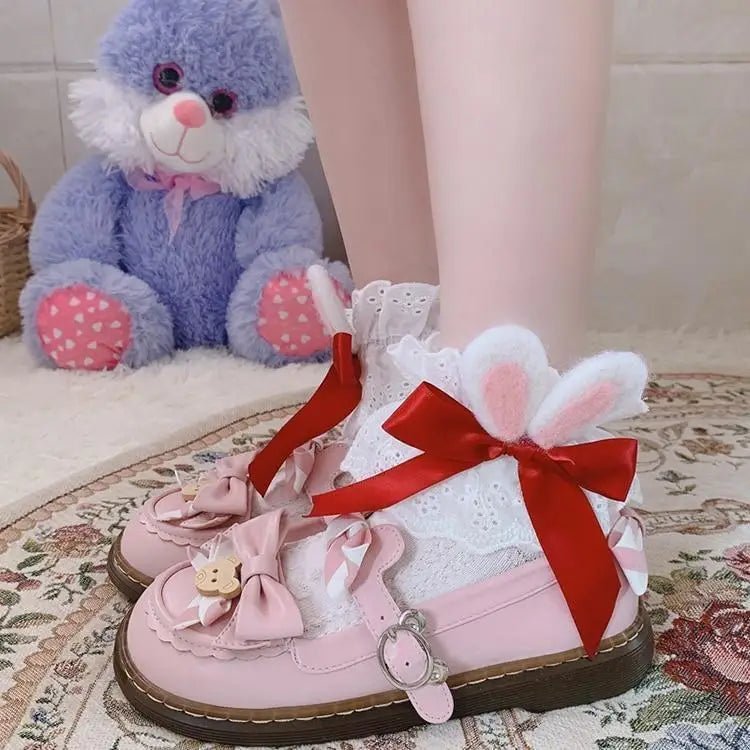 Lace Bunny Ear Lolita Stockings with Ruffles and Removable Ears - Cosparty