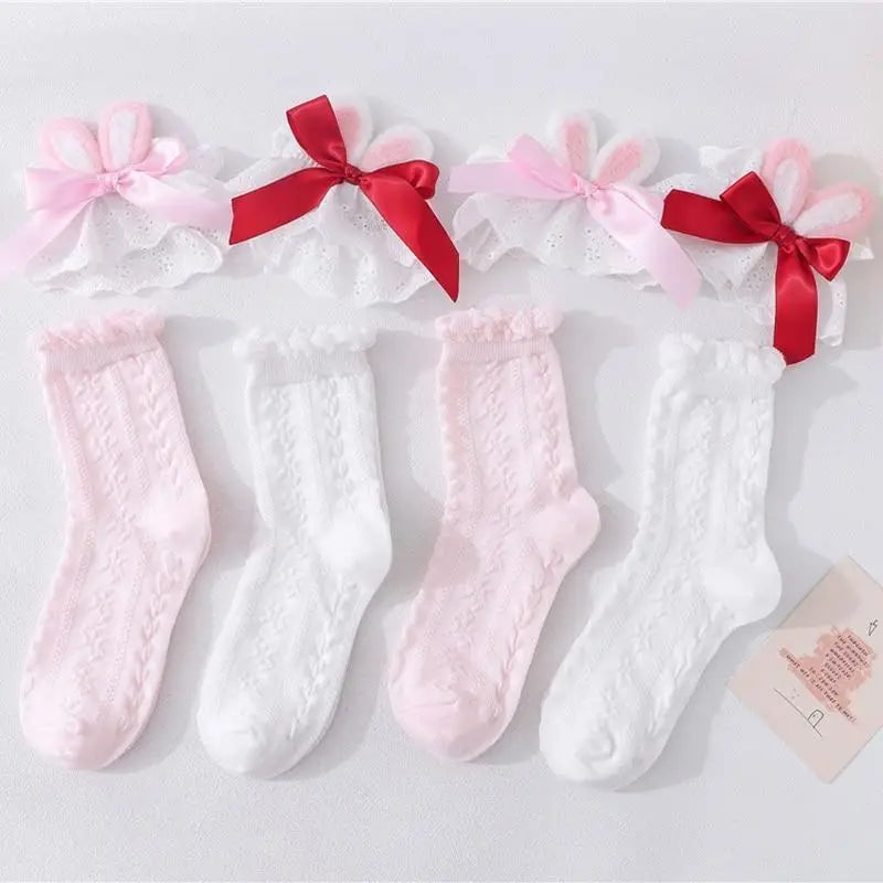 Lace Bunny Ear Lolita Stockings with Ruffles and Removable Ears - socks