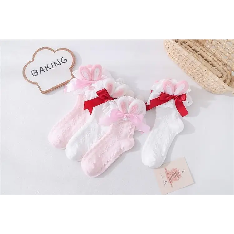 Lace Bunny Ear Lolita Stockings with Ruffles and Removable Ears - socks