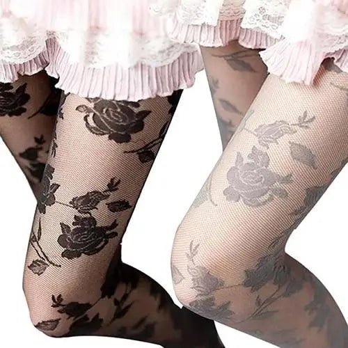 Lace Floral Embellished Nylon Tights for Elegant Looks - Cosparty