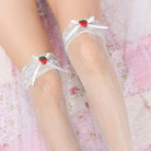 Lace Knee - High Stockings with Ruffles and Strawberry Silk Ribbon - Cosparty