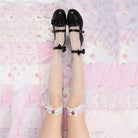 Lace Knee-High Stockings with Ruffles and Strawberry Silk Ribbon - socks