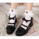 Lace Knee-High Stockings with Ruffles and Strawberry Silk Ribbon - socks