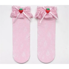 Lace Knee-High Stockings with Ruffles and Strawberry Silk Ribbon - socks