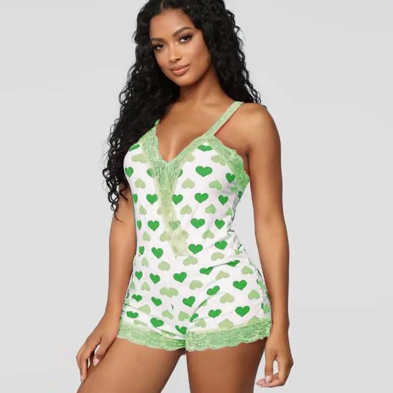 Lace-Trimmed Heart Bodysuit in Pink or Green - onesie