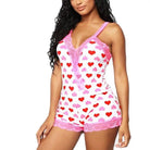 Lace-Trimmed Heart Bodysuit in Pink or Green - Pink / S - onesie