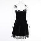 Lace Trimmed Velvet Dress with Bralette and Cross Embellishment - Cosparty