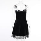 Lace Trimmed Velvet Dress with Bralette and Cross Embellishment - dress