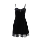 Lace Trimmed Velvet Dress with Bralette and Cross Embellishment - dress