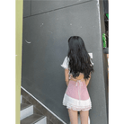 Lace Trimmed Whisper Crop Top with Baby Bunny and Roses Design - Cosparty