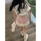 Lace Trimmed Whisper Crop Top with Baby Bunny and Roses Design - Cosparty