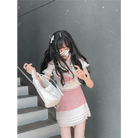 Lace Trimmed Whisper Crop Top with Baby Bunny and Roses Design - Cosparty