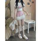 Lace Trimmed Whisper Crop Top with Baby Bunny and Roses Design - Cosparty