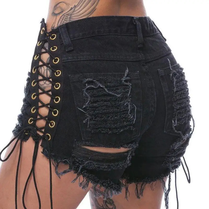 Lace-Up Corseted Shorts for Punk Rock and Goth Fashion Style - S - Shorts