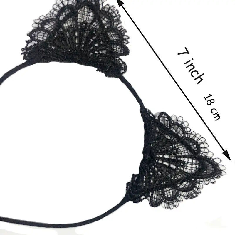 Lacy Cat Ear Headband with Black Lace Embellishments - Accessories