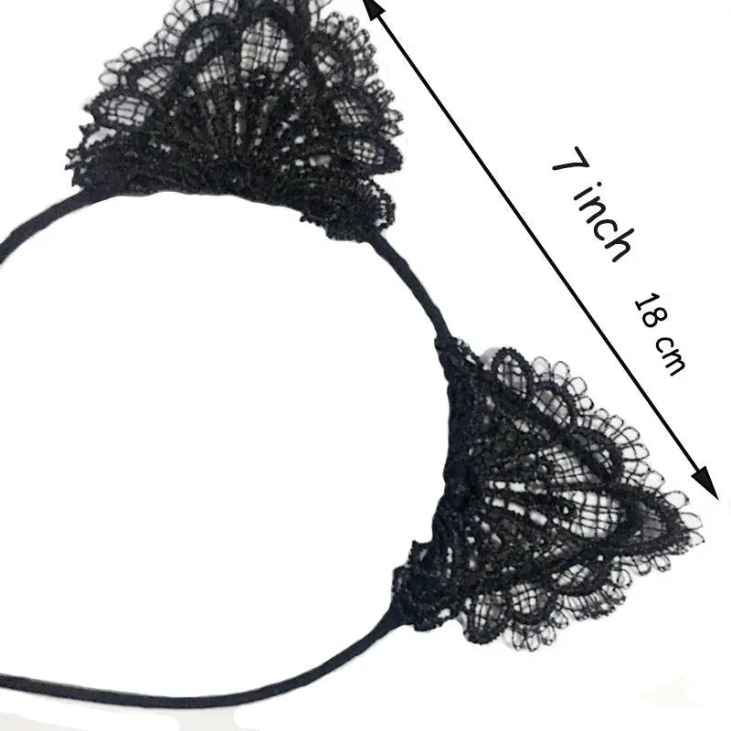 Lacy Cat Ear Headband with Black Lace Embellishments - Cosparty
