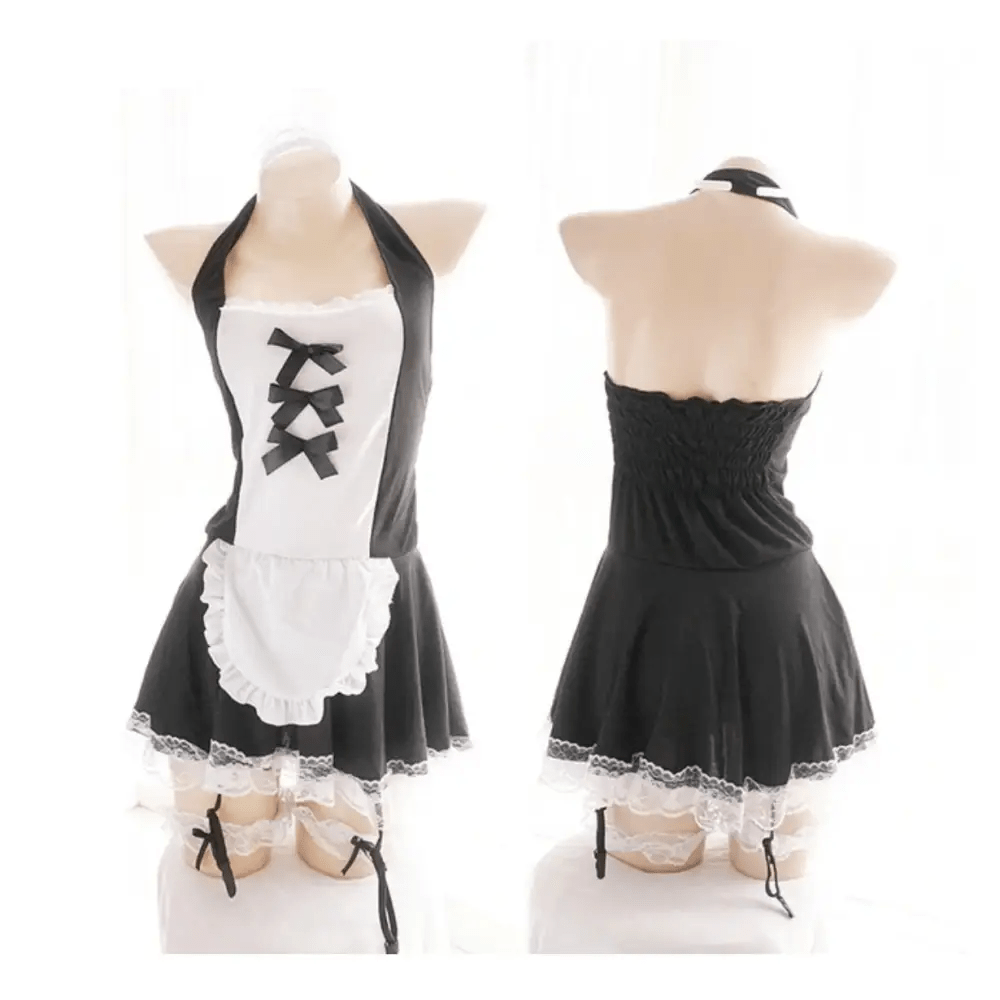 Lacy French Maid Inspired Dress with Matching Accessories - Cosparty