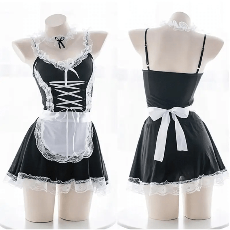 Lacy French Maid Inspired Dress with Matching Accessories - Cosparty