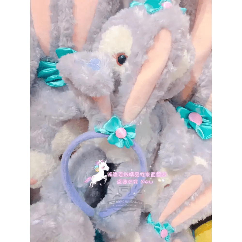 Lavender Bunny Ear Headband with Silky Blue Bow - Cosparty