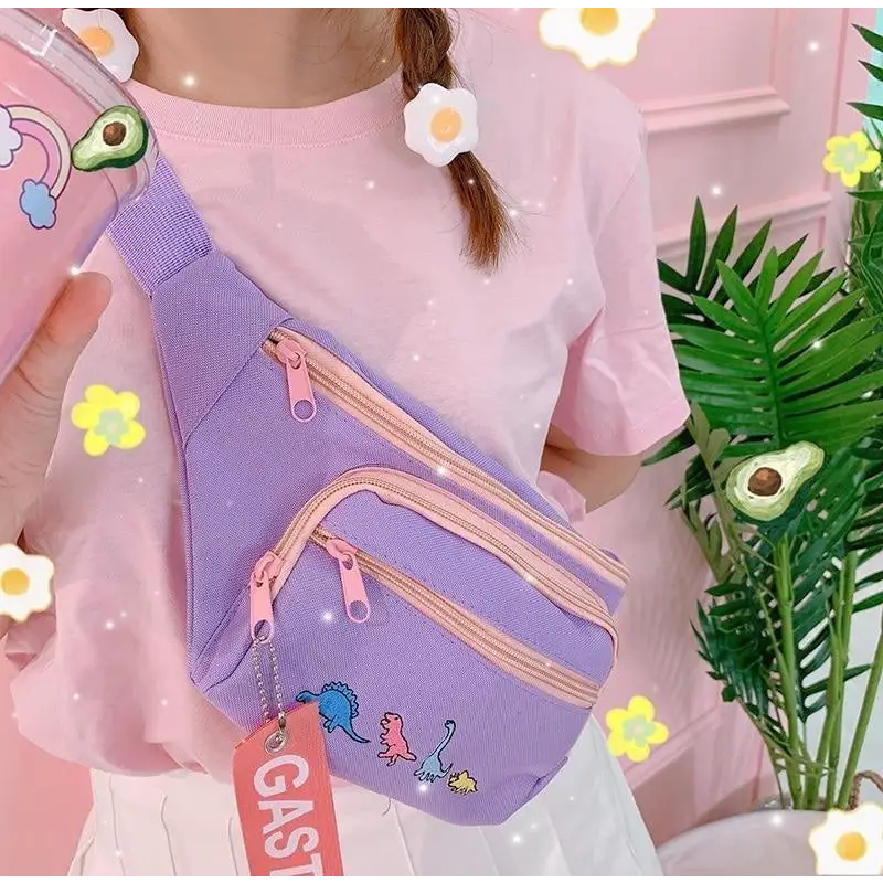 Lavender Dinosaur Fanny Pack for Enamel Pins and Kawaii Style - bag