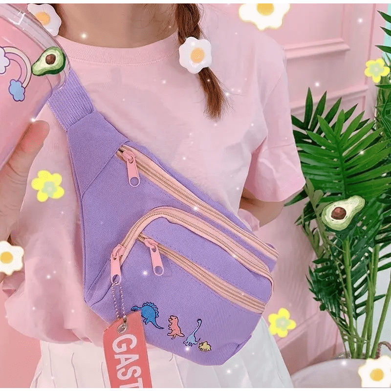 Lavender Dinosaur Fanny Pack for Enamel Pins and Kawaii Style - Cosparty