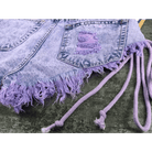 Lavender High Waisted Distressed Denim Shorts with Lace - Up Sides - Cosparty