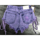 Lavender High Waisted Distressed Denim Shorts with Lace - Up Sides - Cosparty