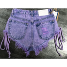 Lavender High Waisted Distressed Denim Shorts with Lace-Up Sides - Shorts