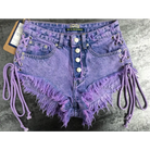 Lavender High Waisted Distressed Denim Shorts with Lace-Up Sides - Shorts