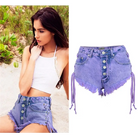 Lavender High Waisted Distressed Denim Shorts with Lace-Up Sides - Shorts