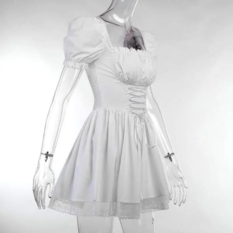 Layered Babydoll Maiden Dress in White or Black - dress