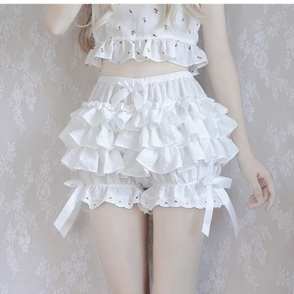 Layered Ruffled Bloomers for Kawaii and Lolita Styles - Type A White / S - Shorts