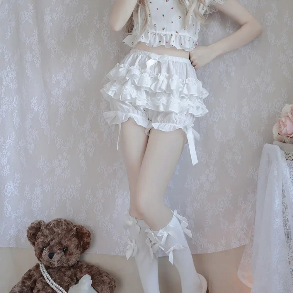 Layered Ruffled Bloomers for Kawaii and Lolita Styles - Shorts