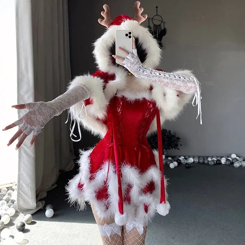 Santa’s Lil Vixen Cosplay - With Cloak - christmas dress, dresses, holiday santa dress