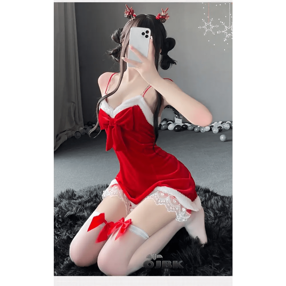 Layered Santa Claus Inspired Dress with Matching Headband - Cosparty