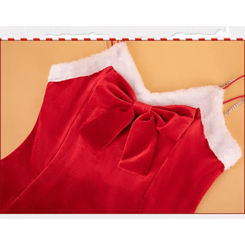 Layered Santa Claus Inspired Dress with Matching Headband - Cosparty