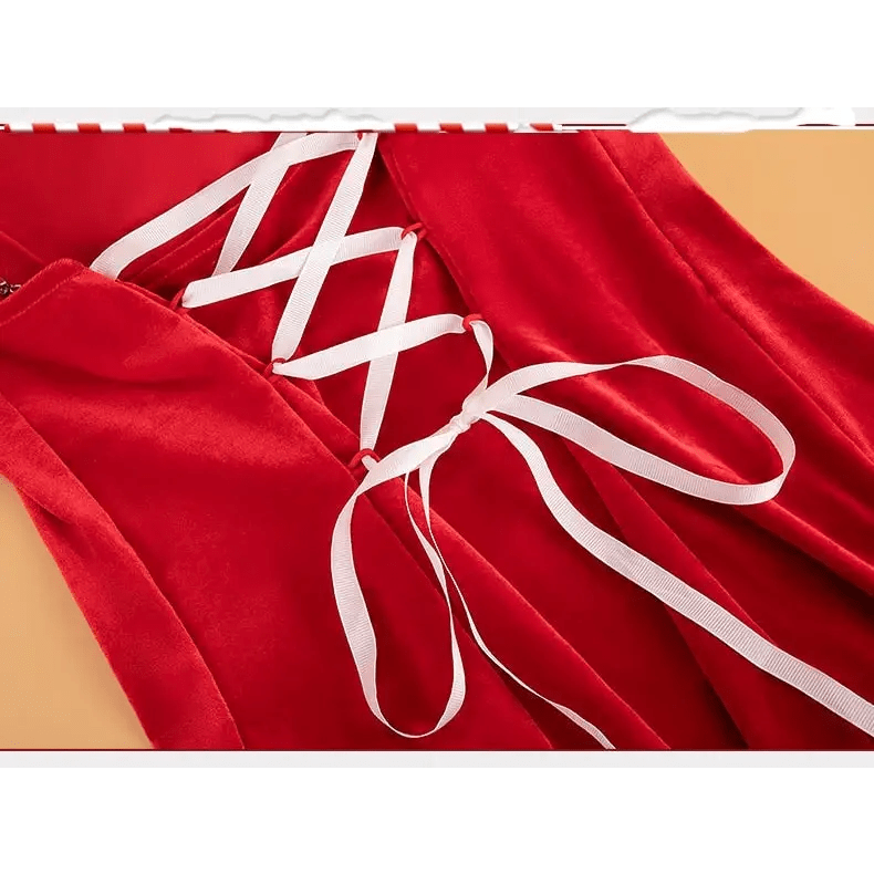 Layered Santa Claus Inspired Dress with Matching Headband - Cosparty