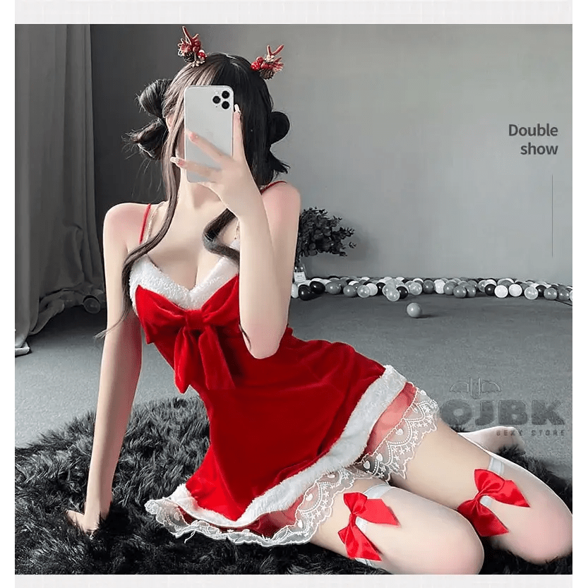 Layered Santa Claus Inspired Dress with Matching Headband - Cosparty