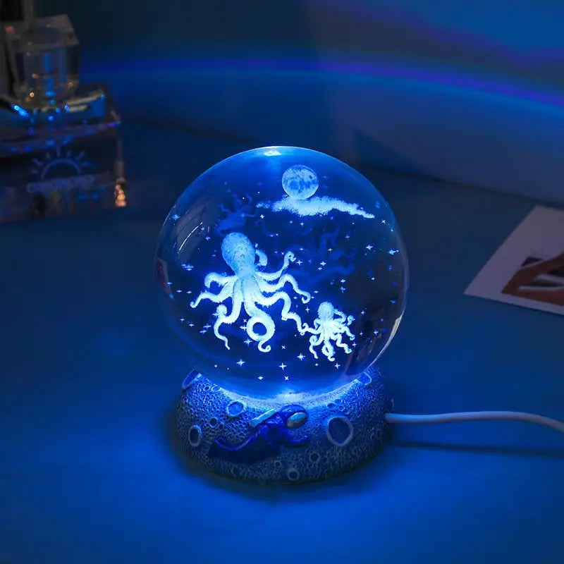 LED Aquamarine Life Snowglobe for Enchanting Underwater Ambiance - Octopus - light