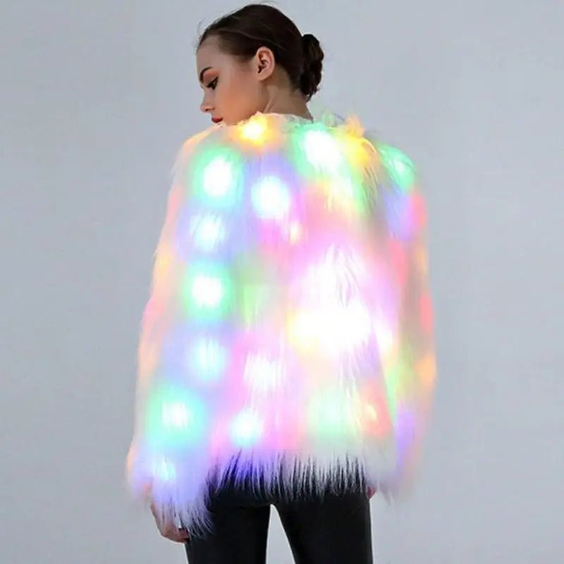LED Christmas Light Vegan Fur Cardigan Sweater for Festive Style - Cosparty
