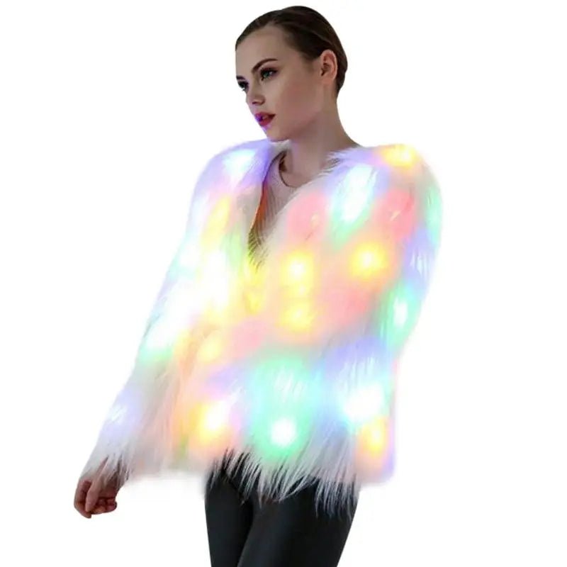 LED Christmas Light Vegan Fur Cardigan Sweater for Festive Style - Cosparty
