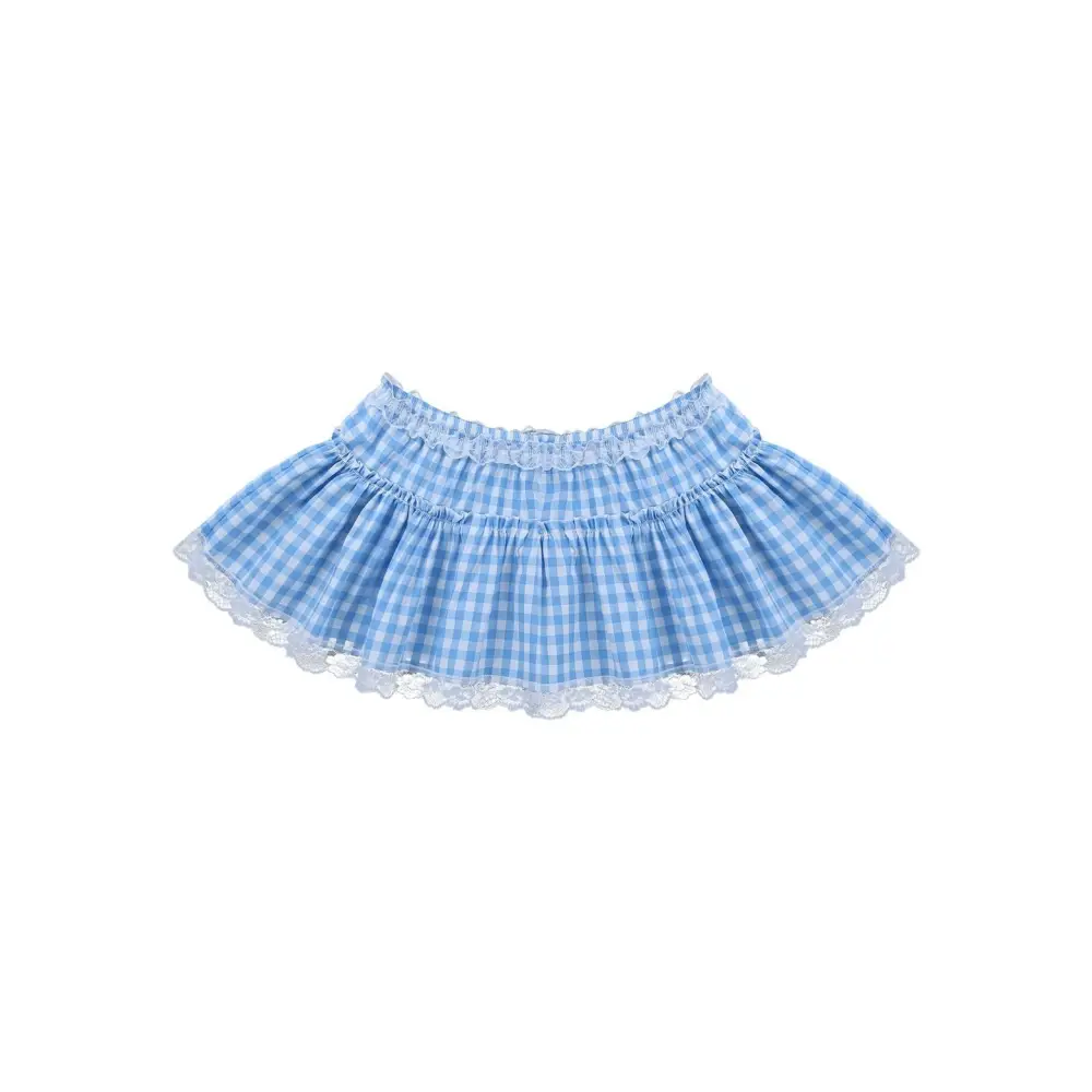 Light Blue Gingham Plaid Miniskirt in New Condition for Girly Fashion - skirt