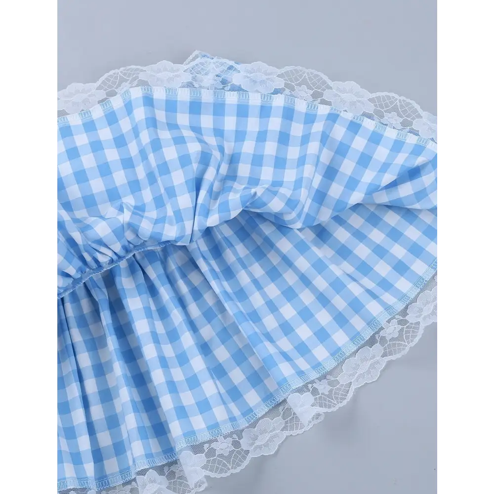 Light Blue Gingham Plaid Miniskirt in New Condition for Girly Fashion - skirt