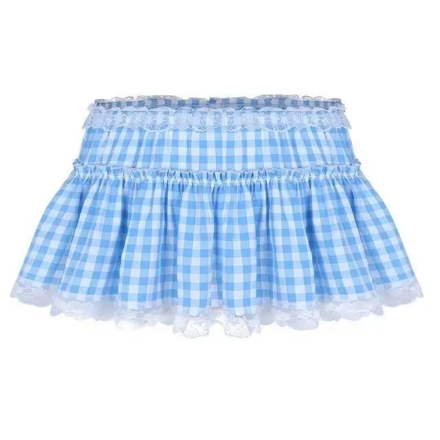 Light Blue Gingham Plaid Miniskirt in New Condition for Girly Fashion - Cosparty