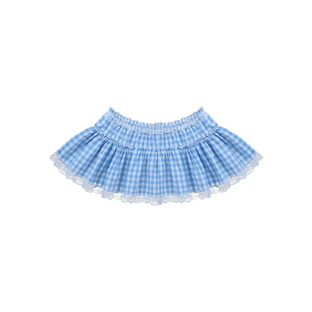 Light Blue Gingham Plaid Miniskirt in New Condition for Girly Fashion - skirt