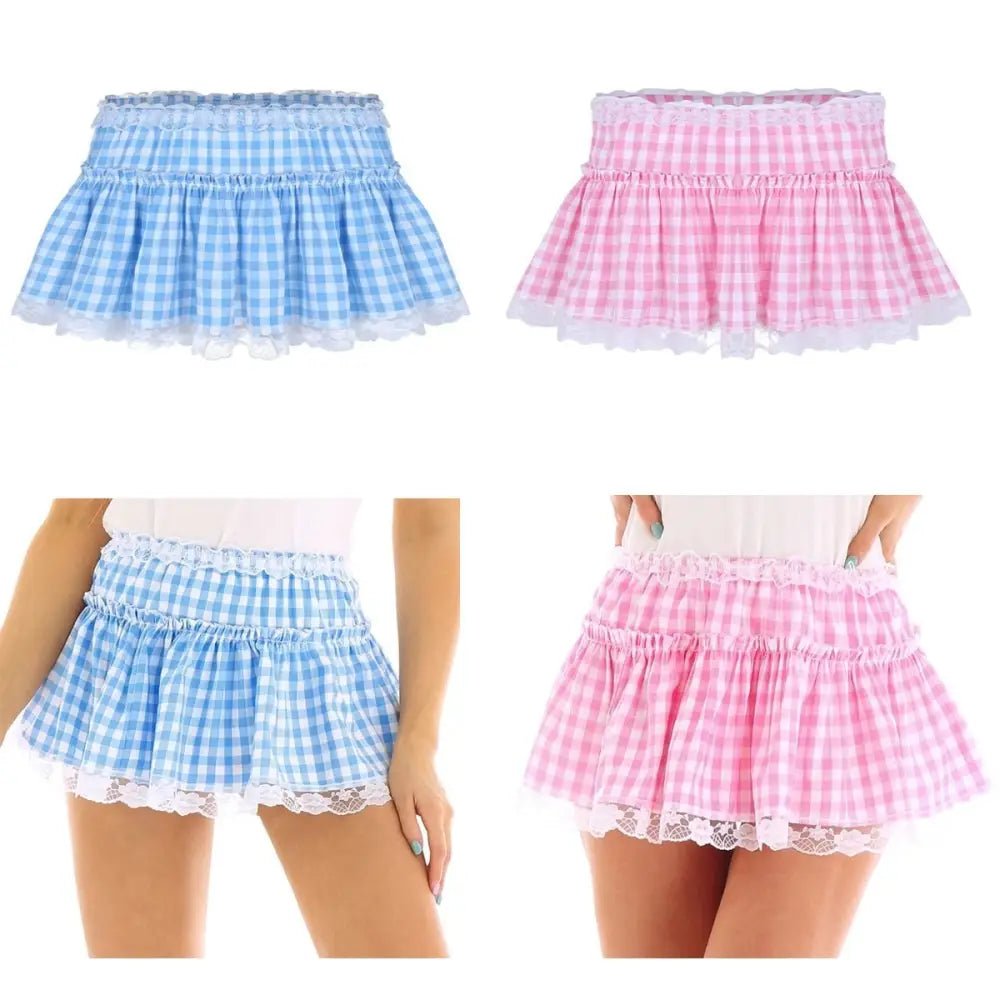 Light Blue Gingham Plaid Miniskirt in New Condition for Girly Fashion - Cosparty
