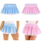 Light Blue Gingham Plaid Miniskirt in New Condition for Girly Fashion - Cosparty