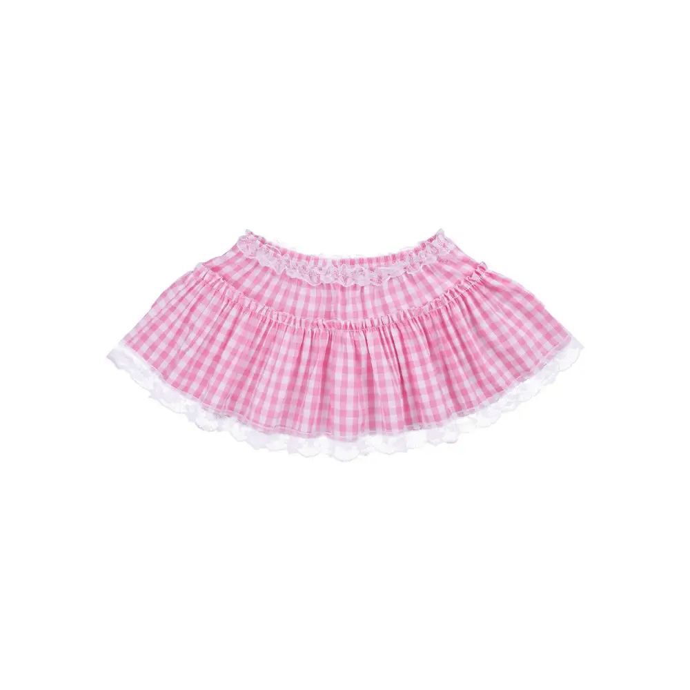 Light Blue Gingham Plaid Miniskirt in New Condition for Girly Fashion - Cosparty