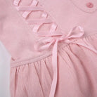 Light Pink Corduroy Skirt with Lace Corsetry and Layered Design - Skirts