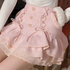 Light Pink Corduroy Skirt with Lace Corsetry and Layered Design - Skirts